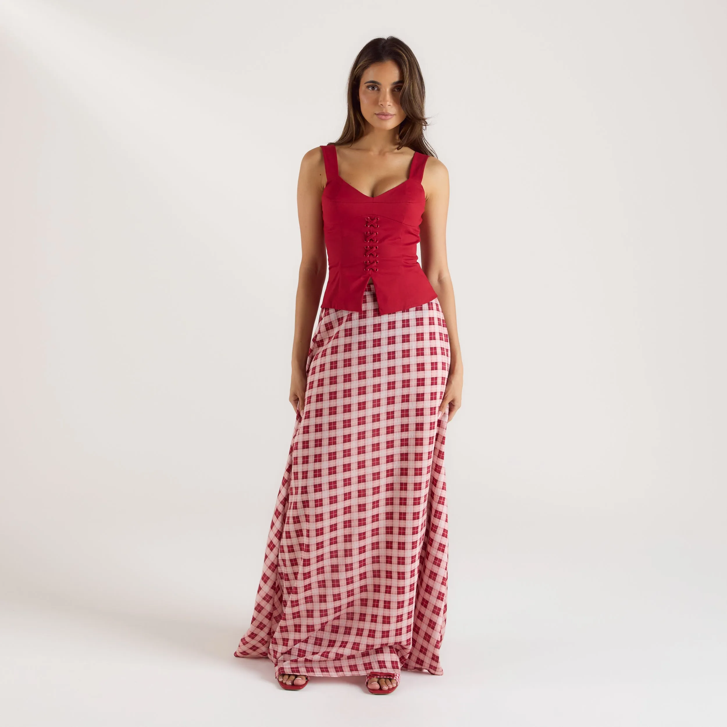 Sheer Maxi Skirt - Red Check sold by Lounge Underwear product image thumbnail 5