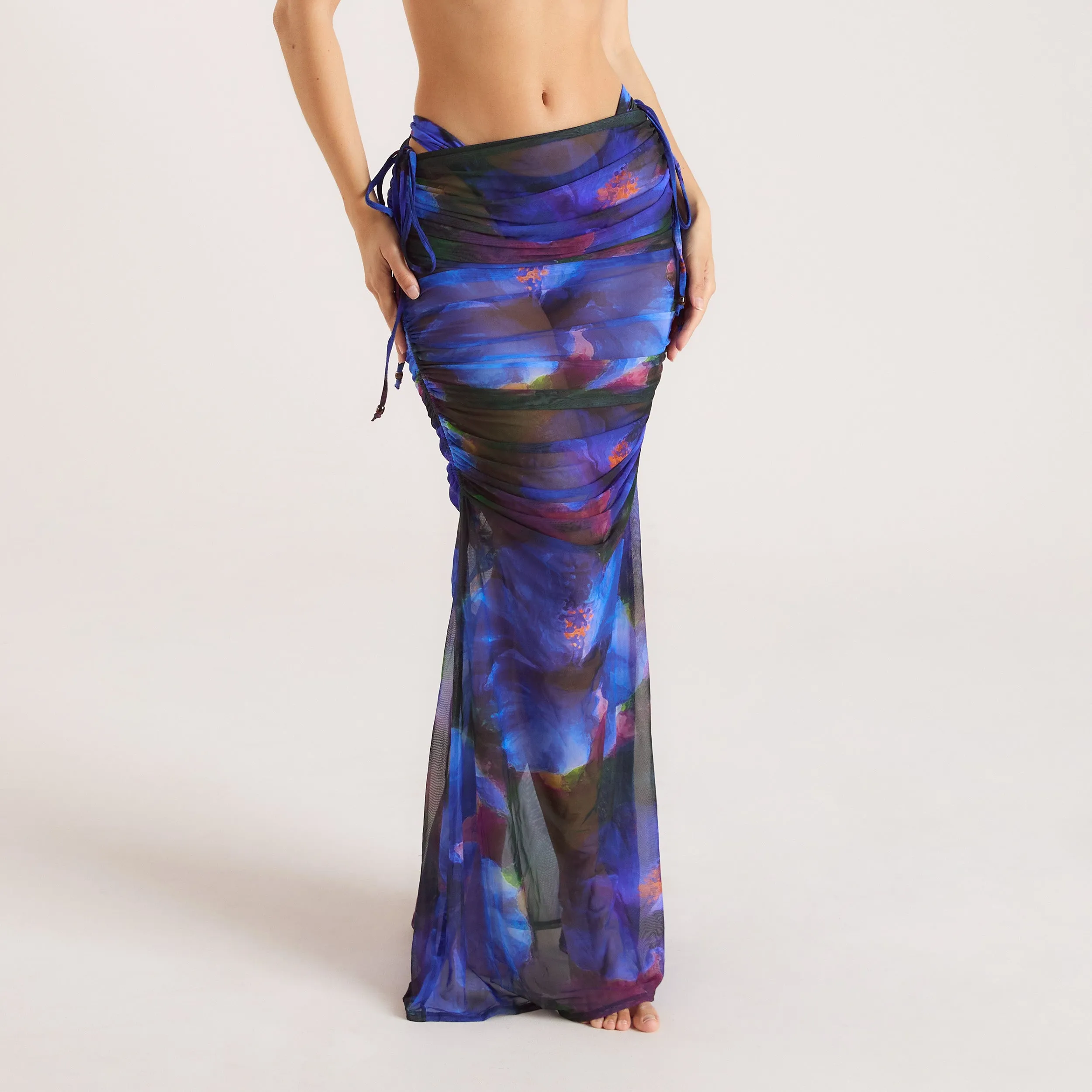 Midnight Tropics Printed Mesh Maxi Skirt - Midnight Blue sold by Lounge Underwear product image thumbnail 3