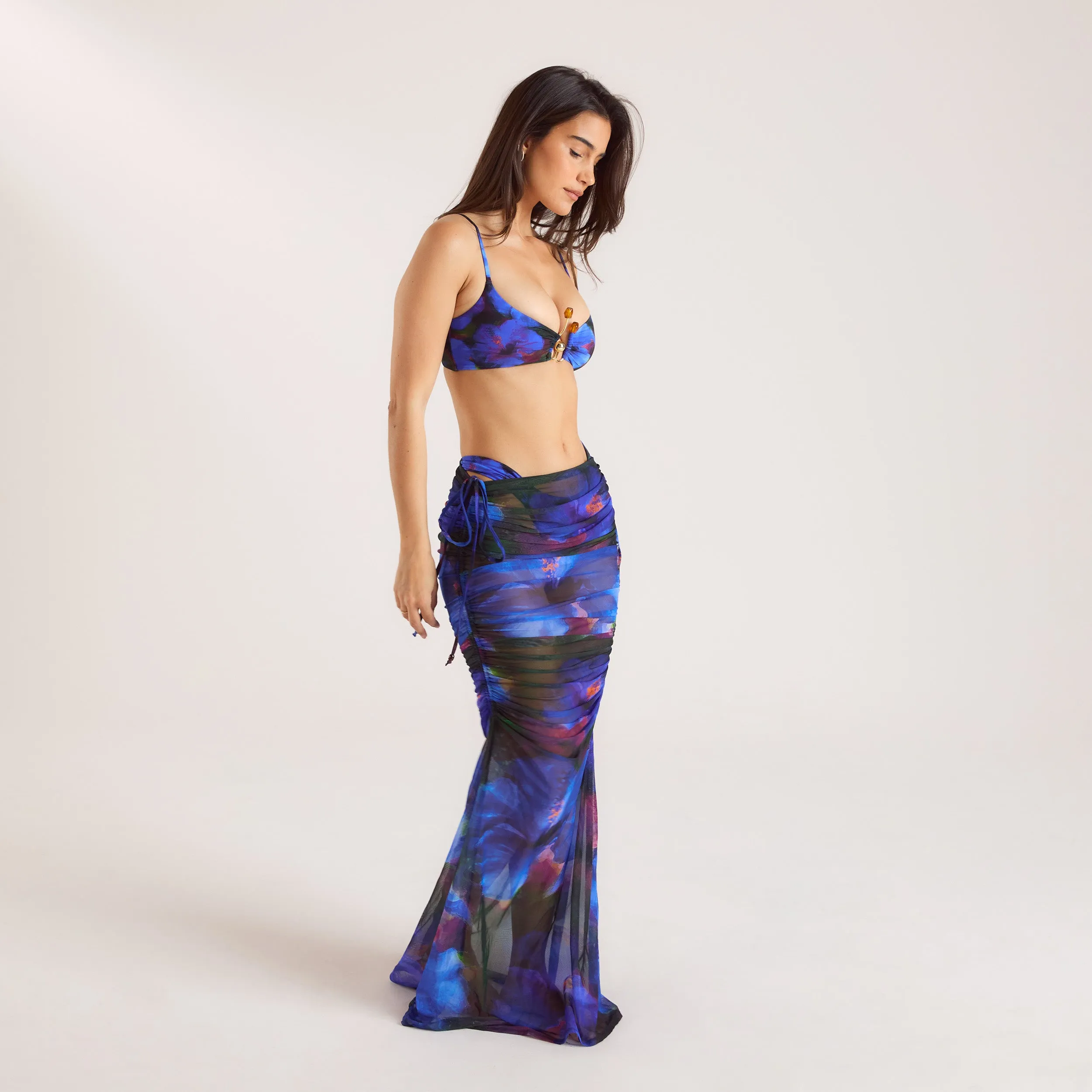 Midnight Tropics Printed Mesh Maxi Skirt - Midnight Blue sold by Lounge Underwear product image thumbnail 5