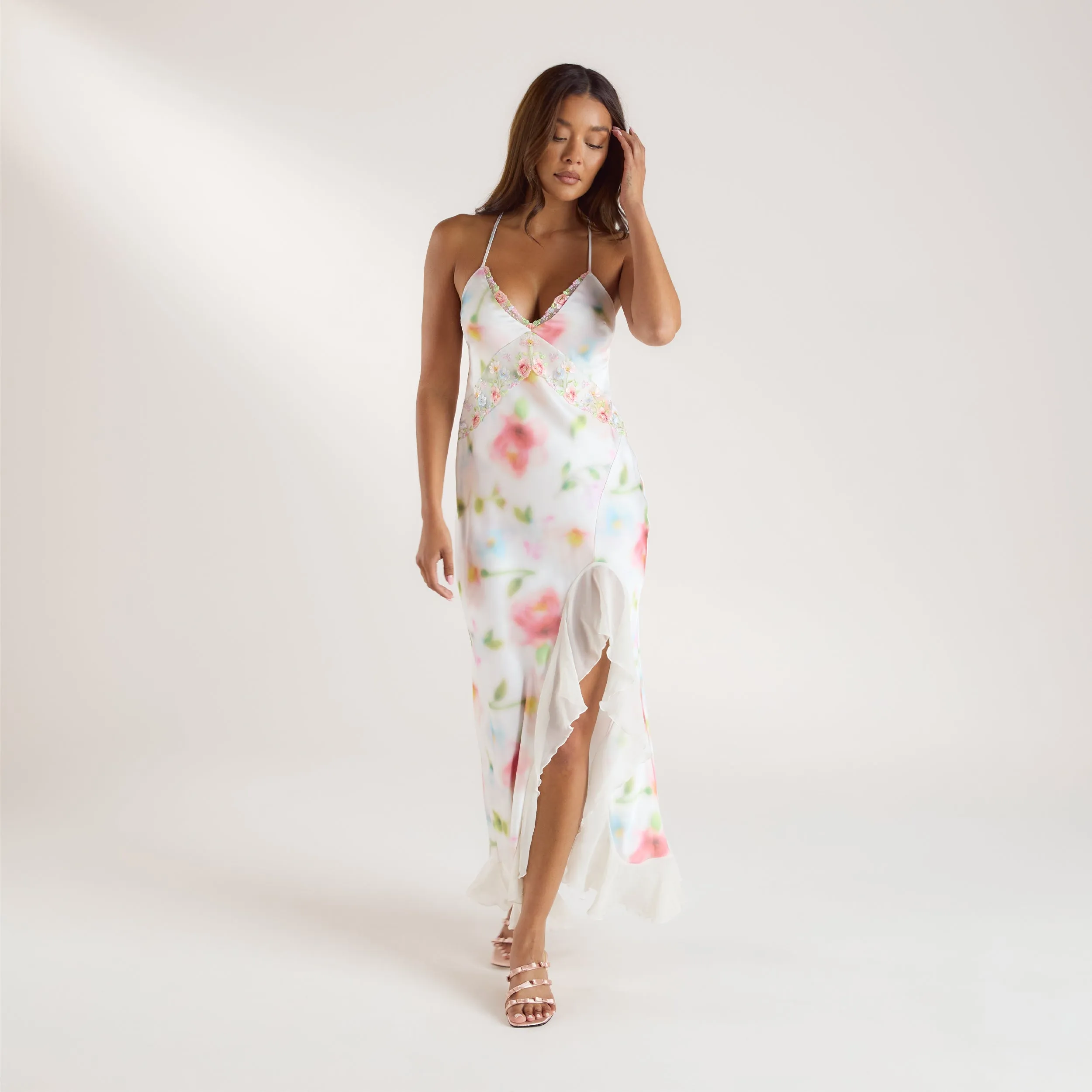 Aurora Printed Satin Maxi Dress - Floral Print sold by Lounge Underwear product image thumbnail 3