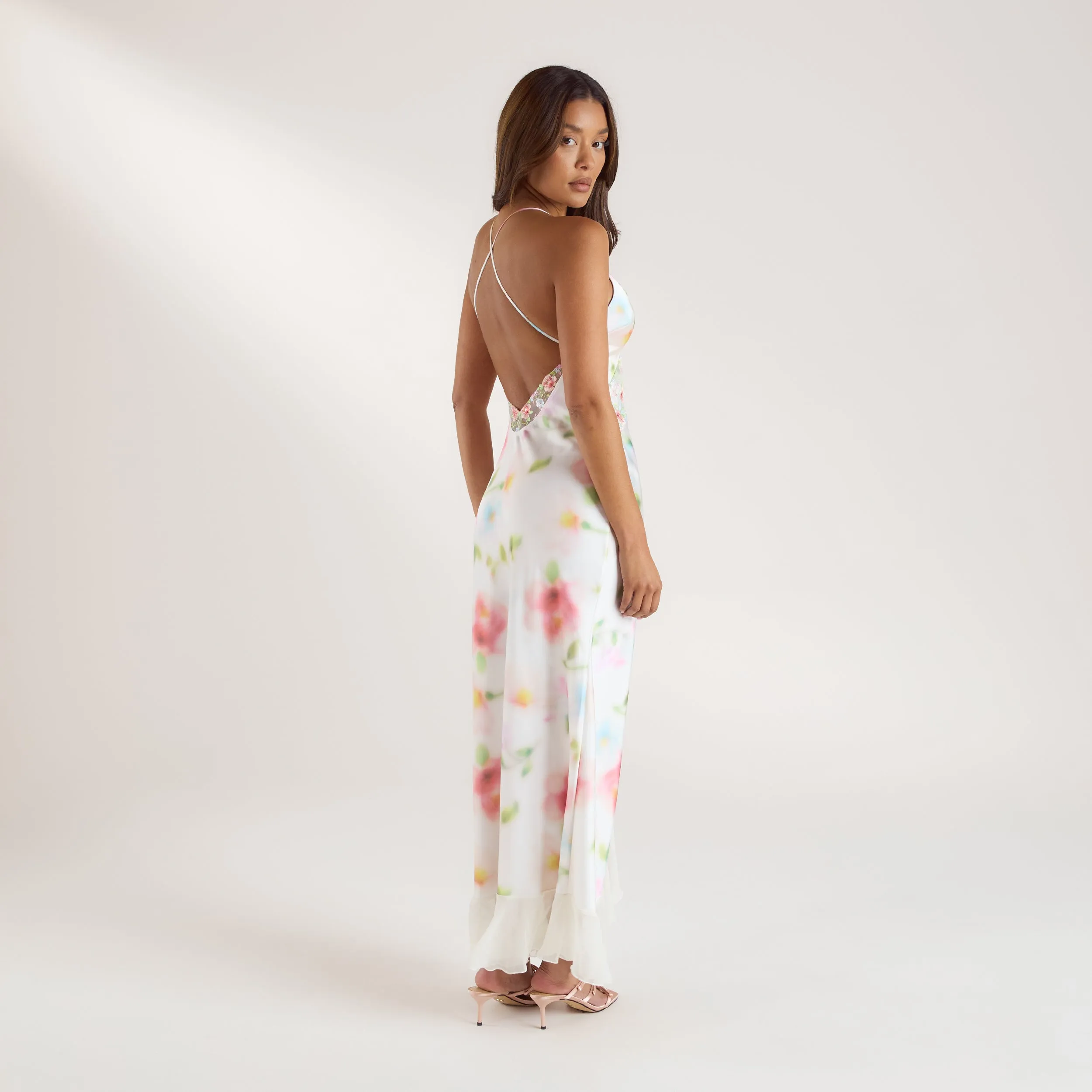 Aurora Printed Satin Maxi Dress - Floral Print sold by Lounge Underwear product image thumbnail 2