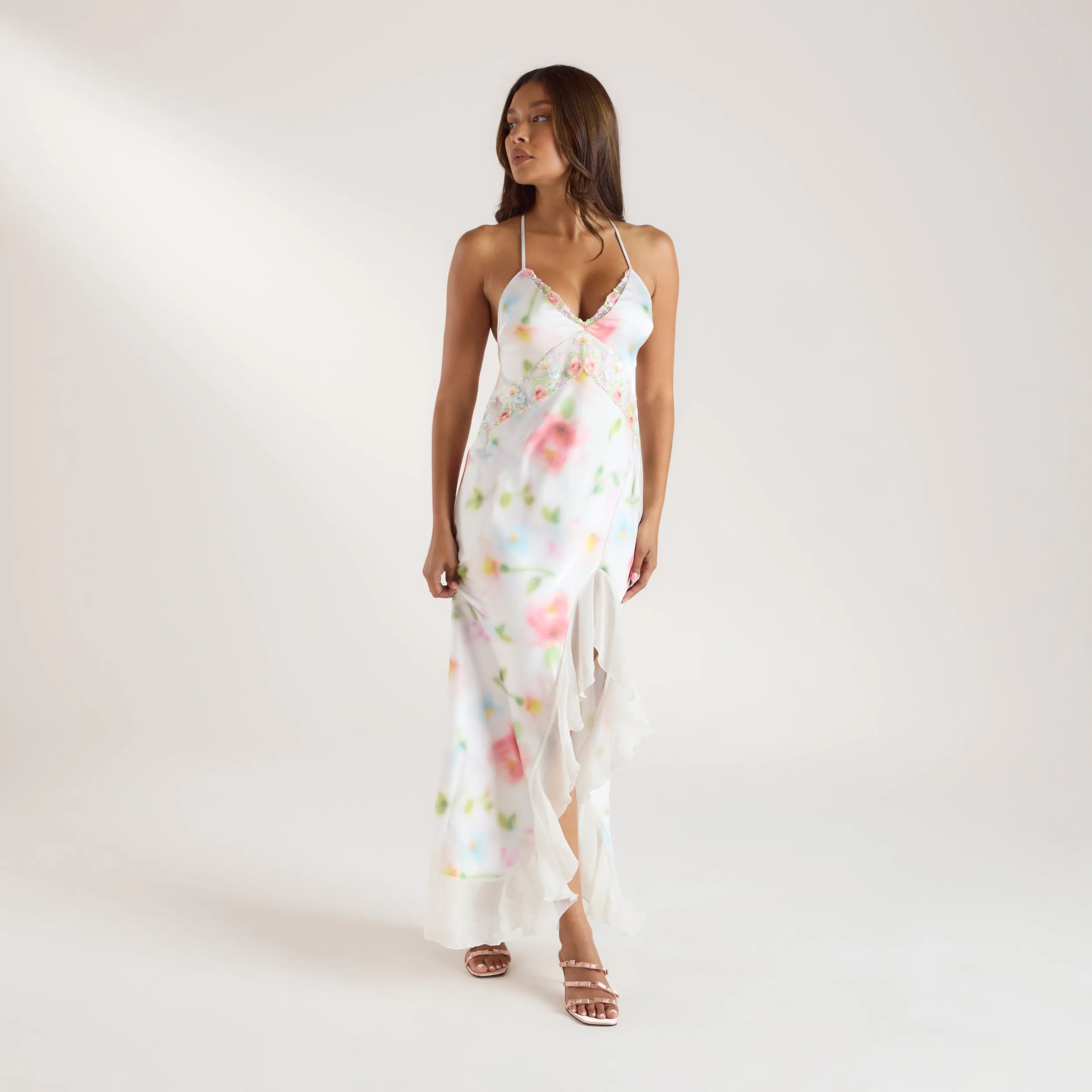 Aurora Printed Satin Maxi Dress - Floral Print sold by Lounge Underwear product image thumbnail 5