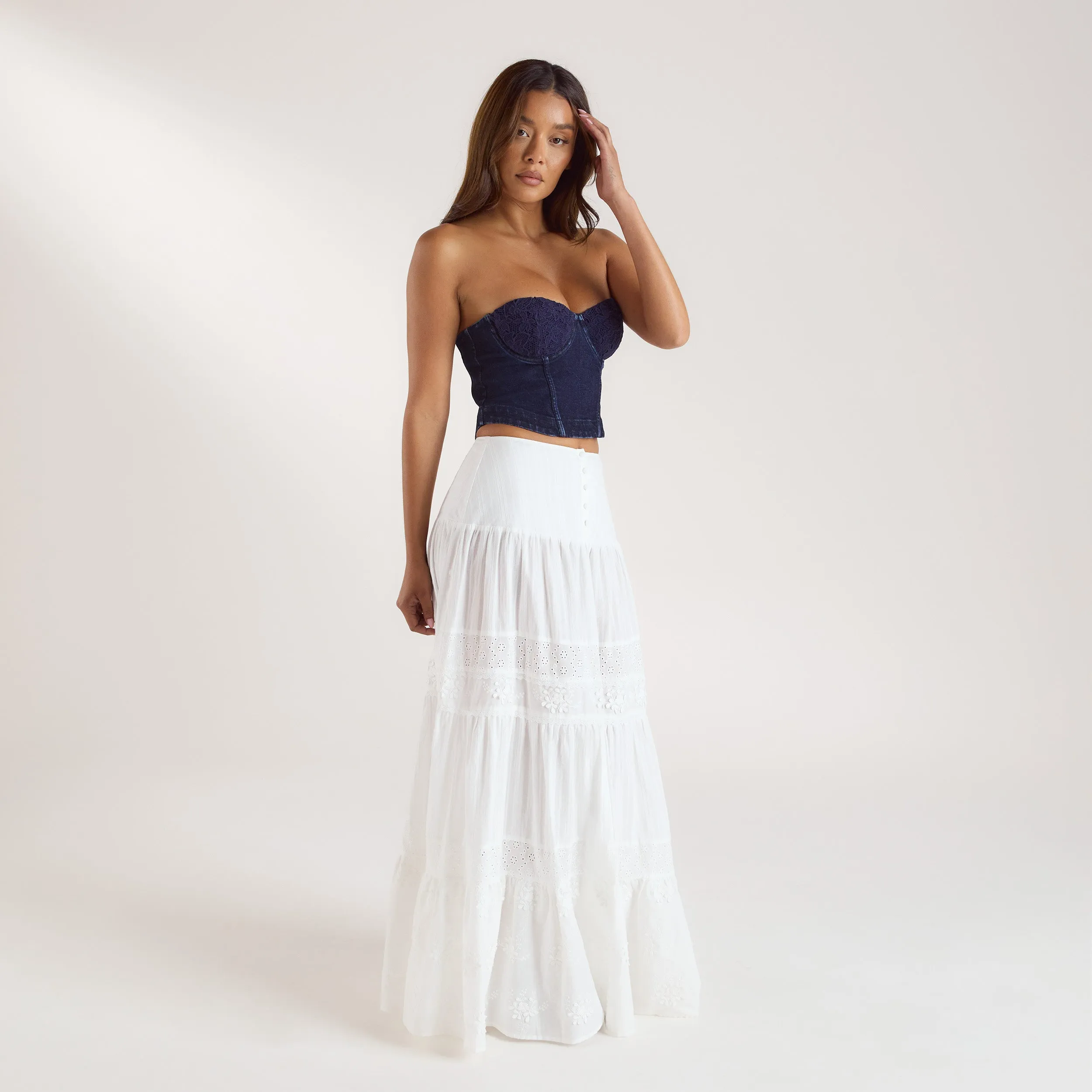 Tiered Maxi Skirt - White sold by Lounge Underwear