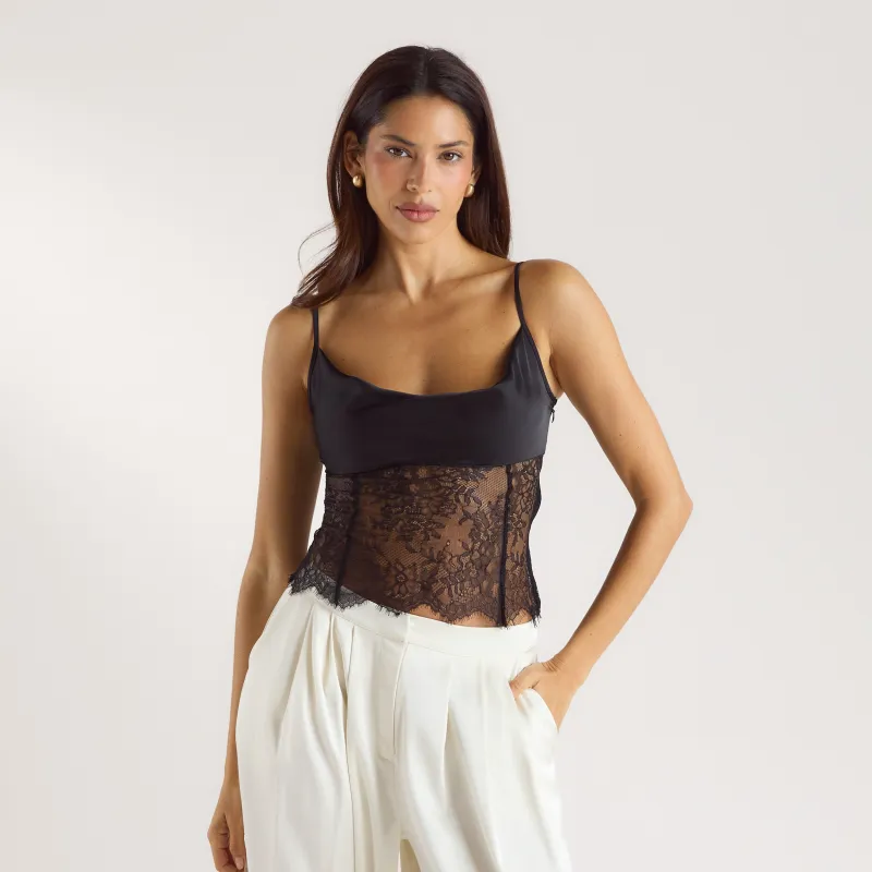 Mimi Satin Cowl Neck Top - Black sold by Lounge Underwear