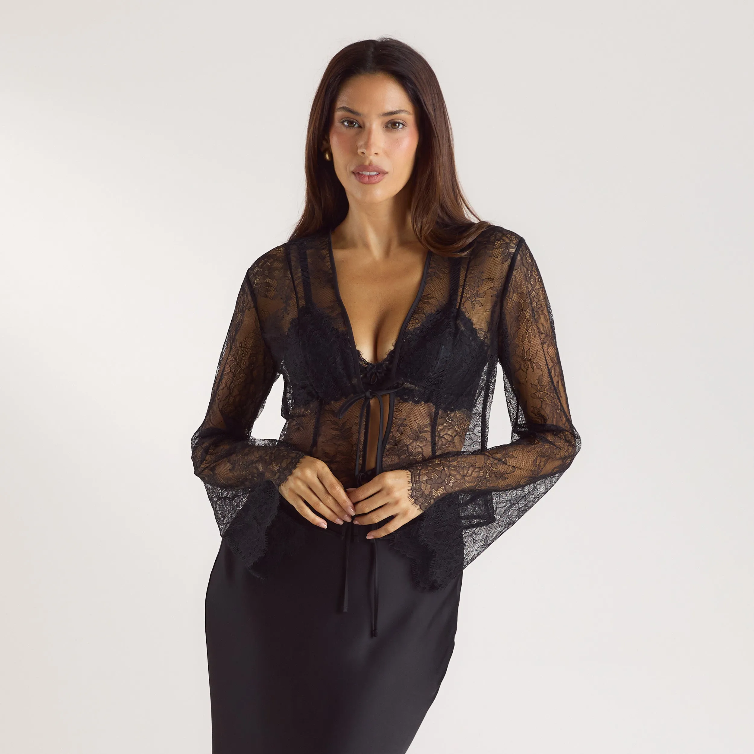 Mimi Lace Tie Top - Black sold by Lounge Underwear