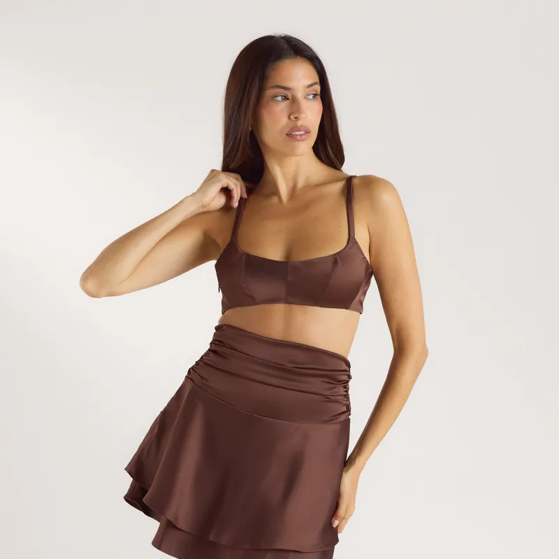Mimi Satin Bralette - Chocolate sold by Lounge Underwear
