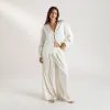 Mimi Long-Sleeved Satin Tie Shirt - Cream sold by Lounge Underwear