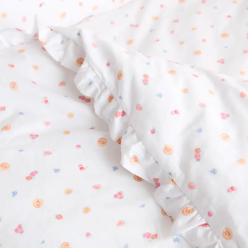 Frill Edge Duvet Cover - White Fruits sold by Lounge Underwear