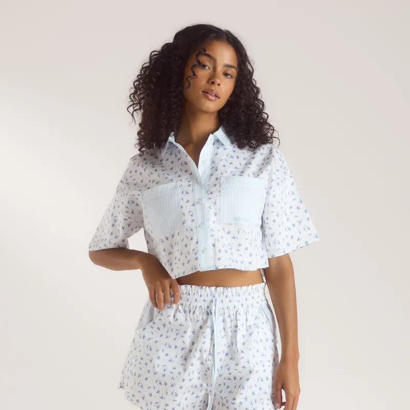 Bloom & Stripe Short-Sleeved Pyjama Shirt - Blue sold by Lounge Underwear