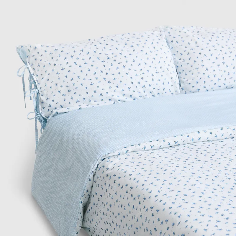 Bloom & Stripe Reversible Pillowcases (2-Pack) - Blue Floral Print sold by Lounge Underwear