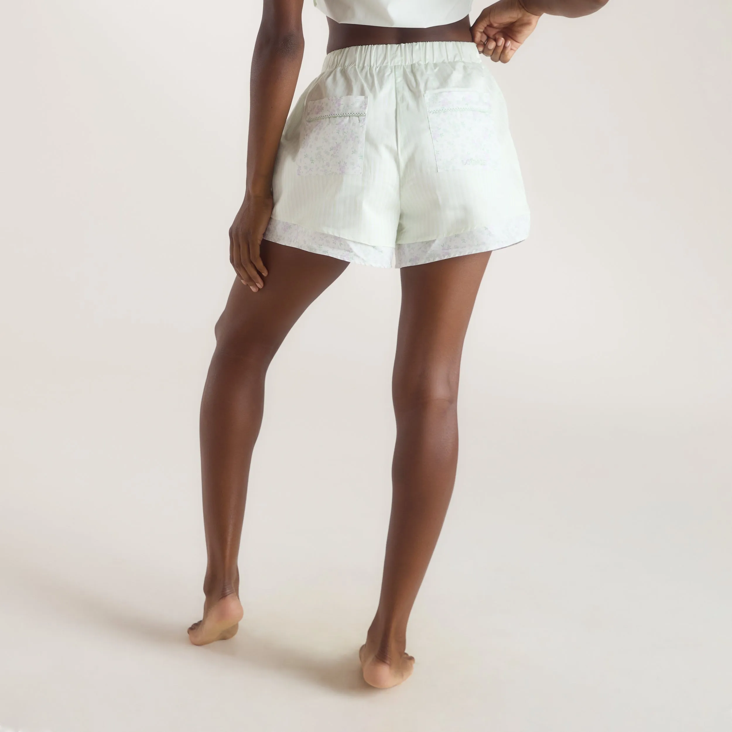 Bloom & Stripe Pyjama Shorts - Sage sold by Lounge Underwear product image thumbnail 2