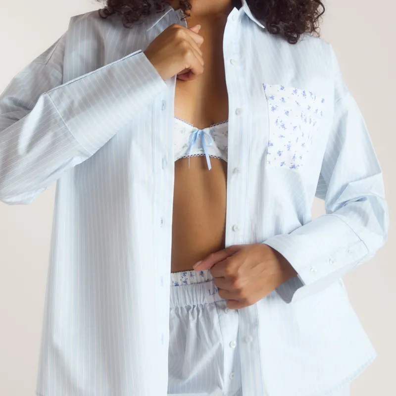Bloom & Stripe Pyjama Shirt - Blue sold by Lounge Underwear