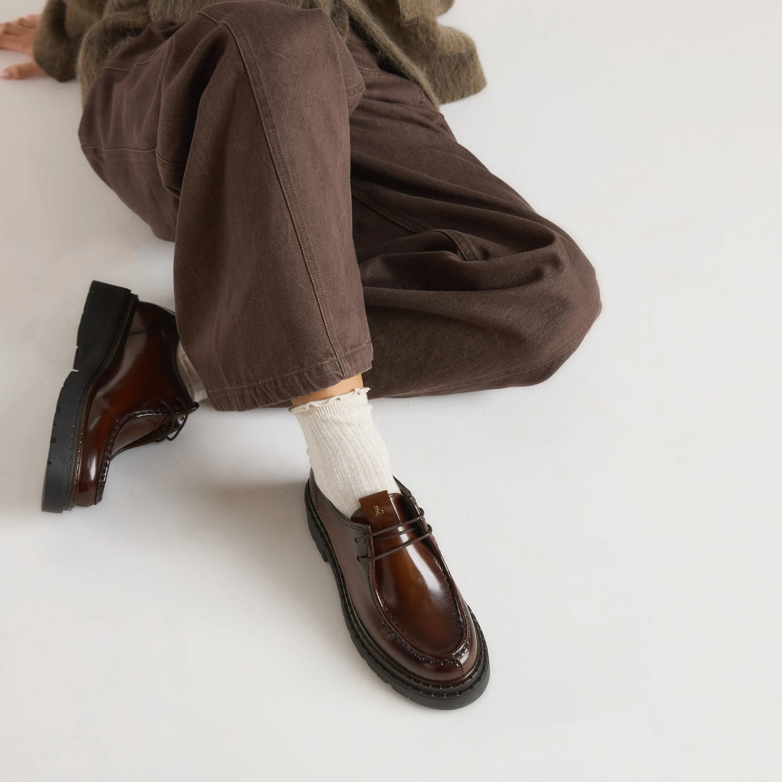 Etta Lace-Up Chunky Loafers - Tan sold by Lounge Underwear