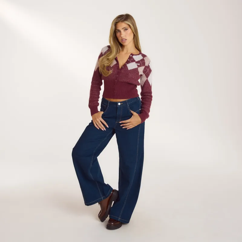 Argyle Wool Blend Cardigan - Cherry Lacquer sold by Lounge Underwear