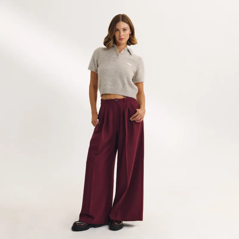Wide-Leg Tailored Trousers - Cherry Lacquer sold by Lounge Underwear