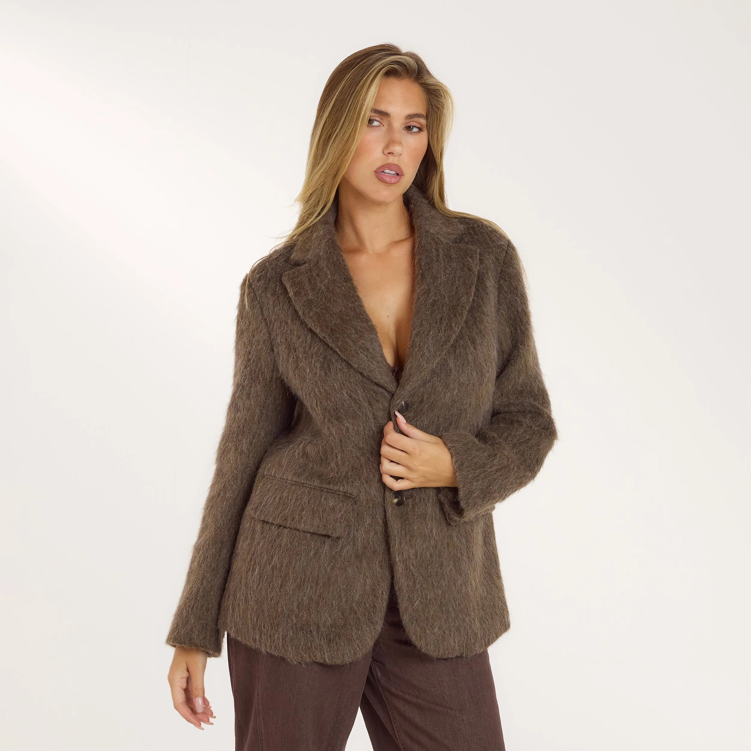 Oversized Wool Blend Blazer - Mink sold by Lounge Underwear product image thumbnail 2