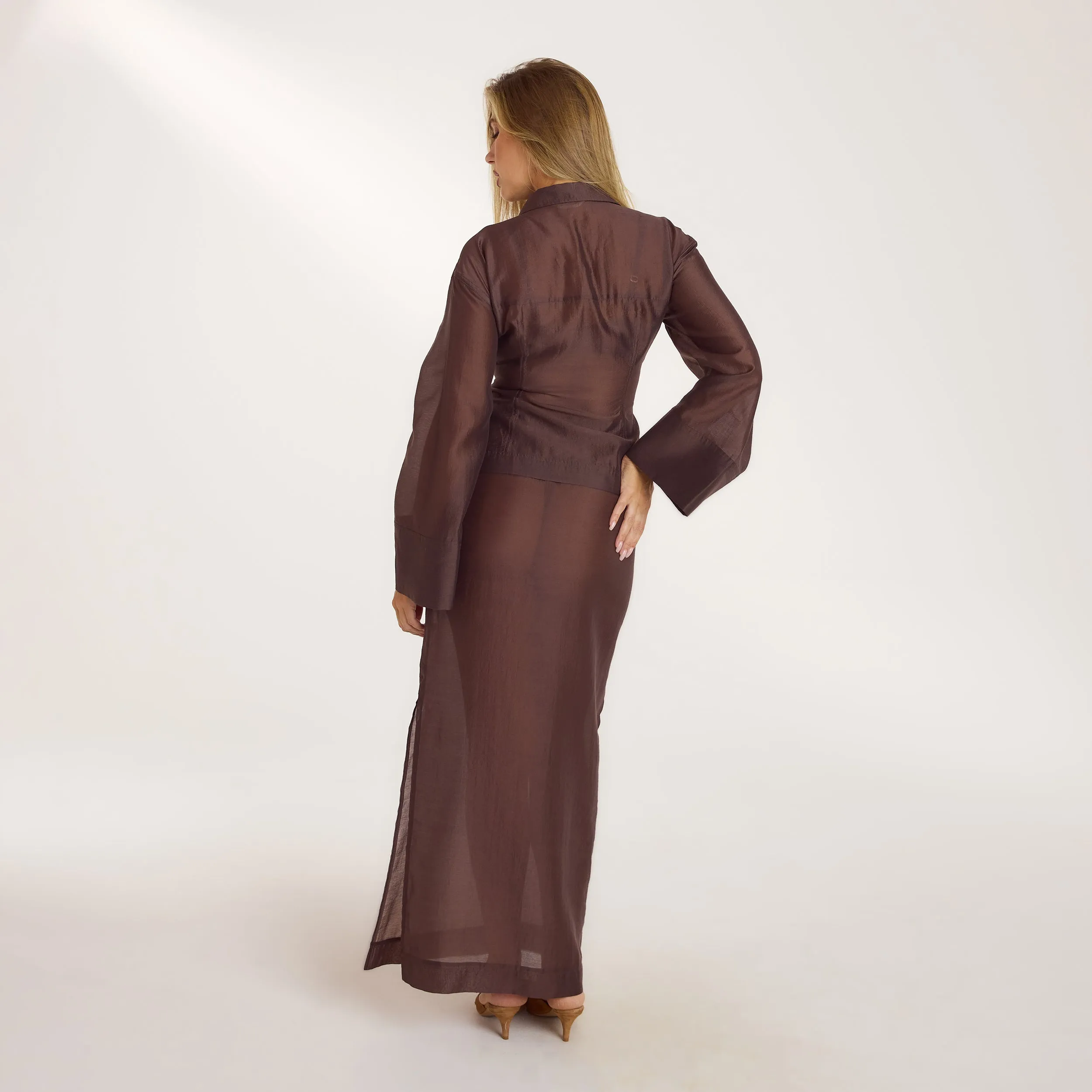 Fitted Sheer Shirt - Chocolate sold by Lounge Underwear product image thumbnail 5