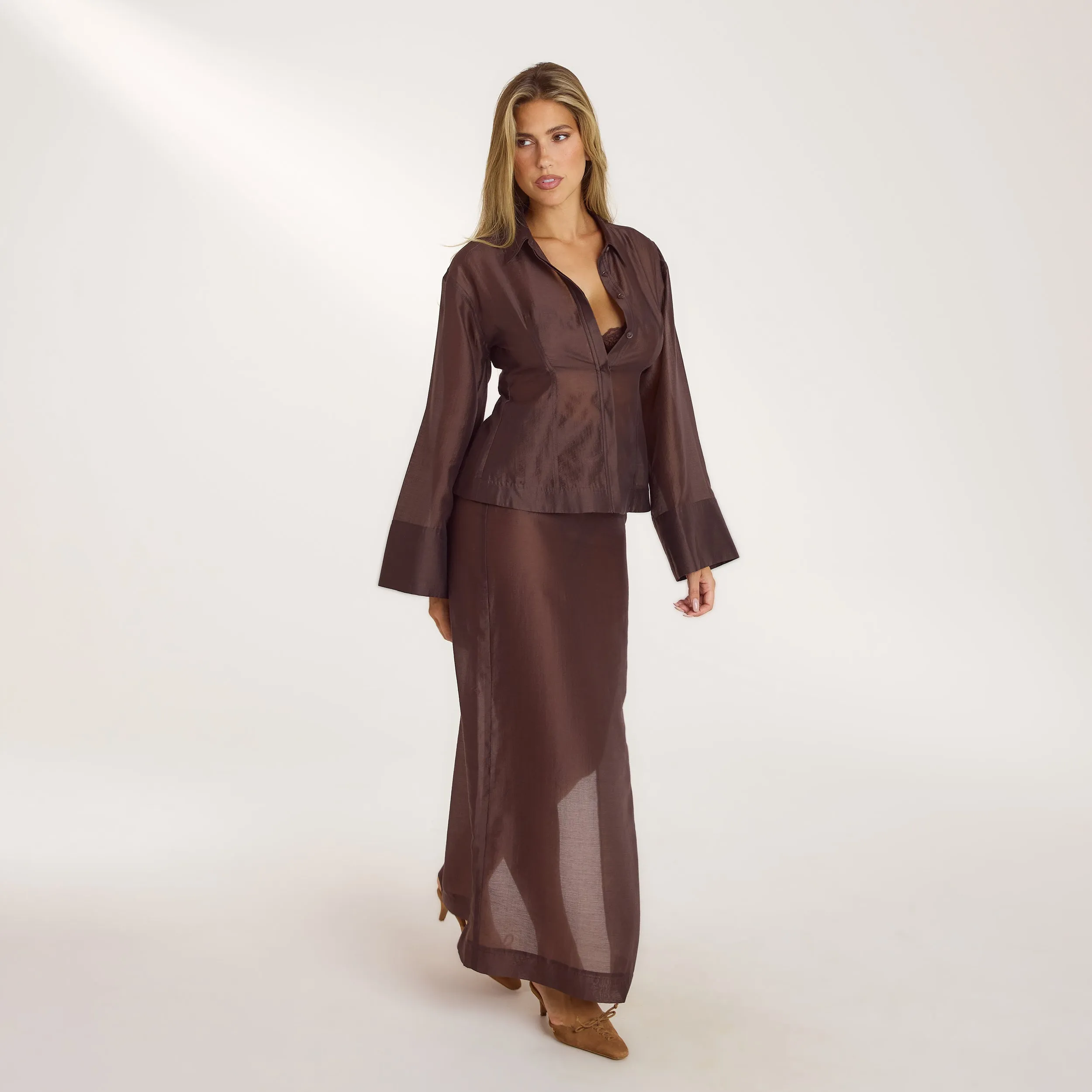 Fitted Sheer Shirt - Chocolate sold by Lounge Underwear product image thumbnail 2