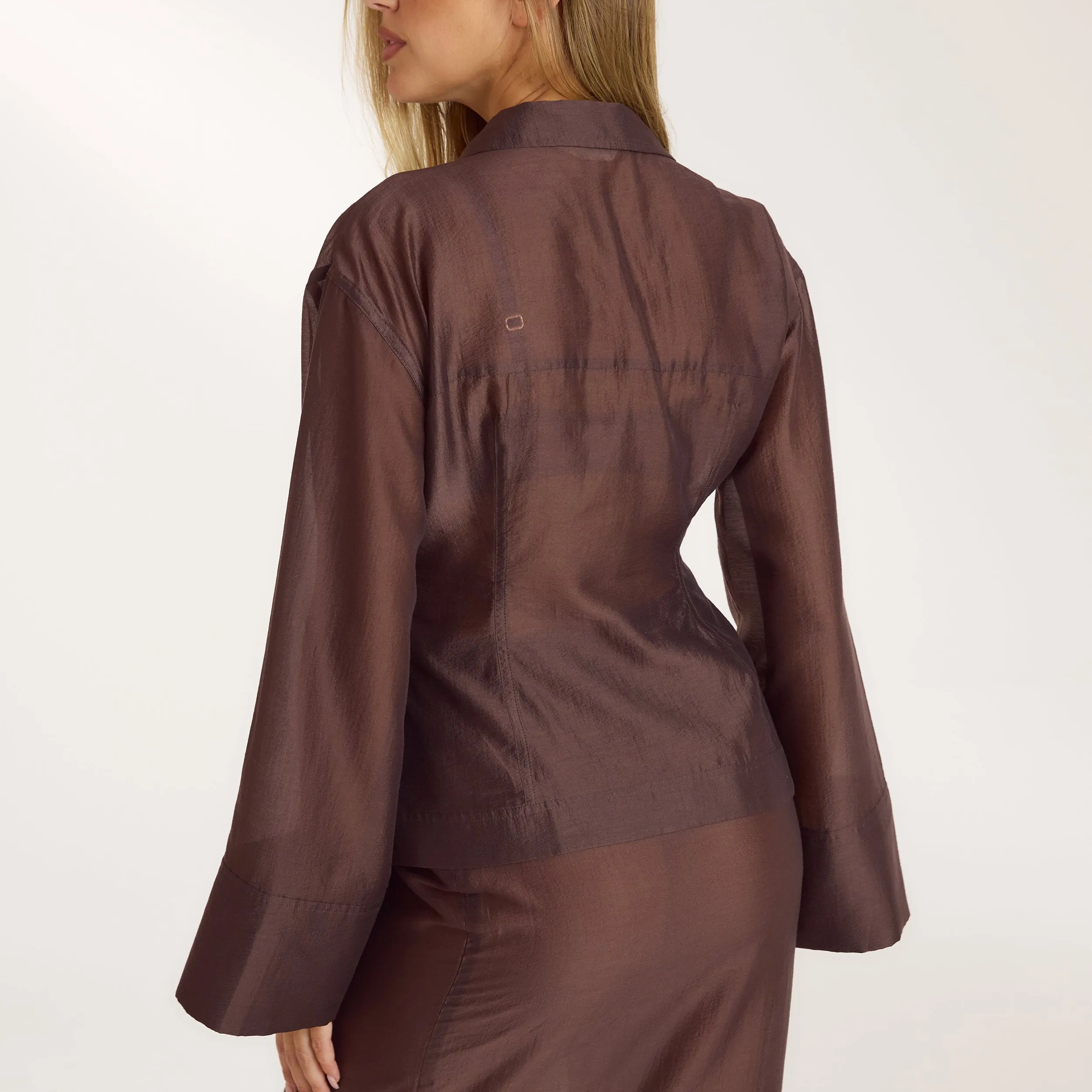 Fitted Sheer Shirt - Chocolate sold by Lounge Underwear product image thumbnail 4