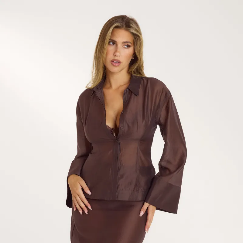 Fitted Sheer Shirt - Chocolate sold by Lounge Underwear