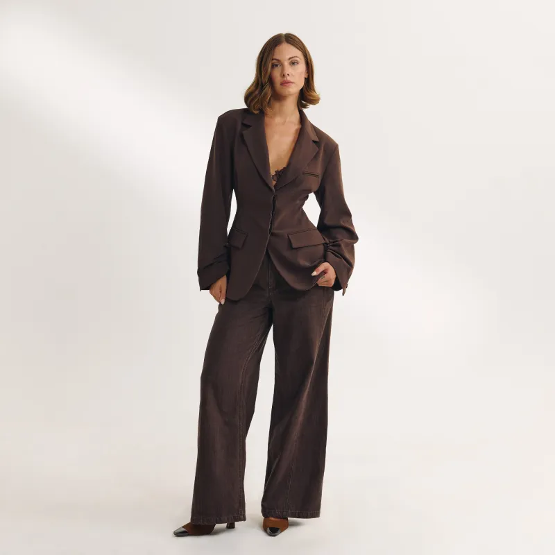 Draped Sleeve Blazer - Chocolate made by Lounge Underwear