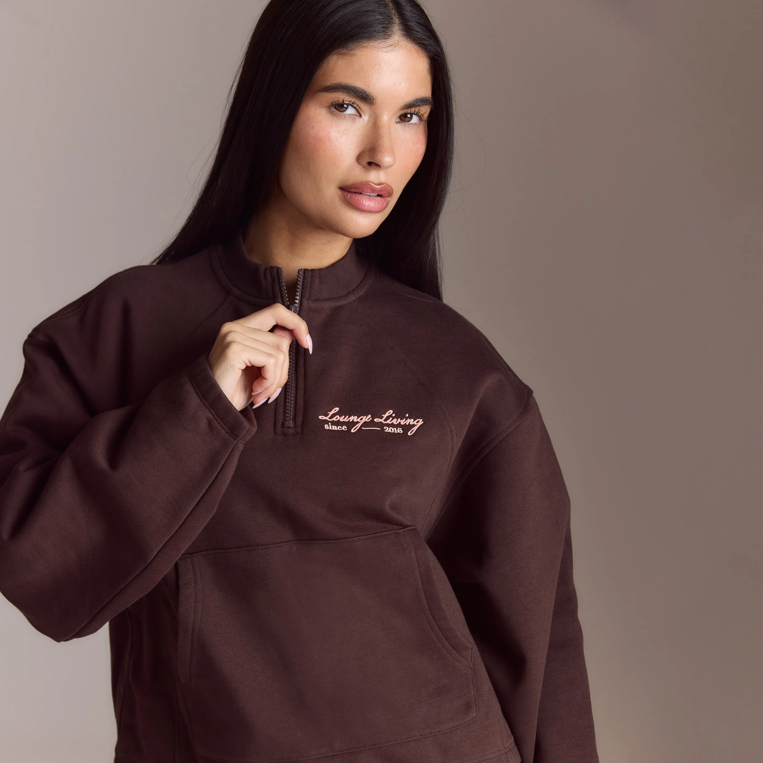 Lounge Living Quarter-Zip Jumper - Chocolate sold by Lounge Underwear