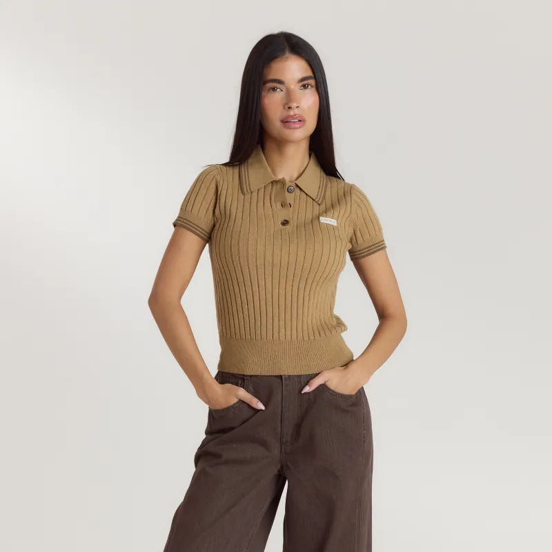 Knitted Polo Top - Tan sold by Lounge Underwear