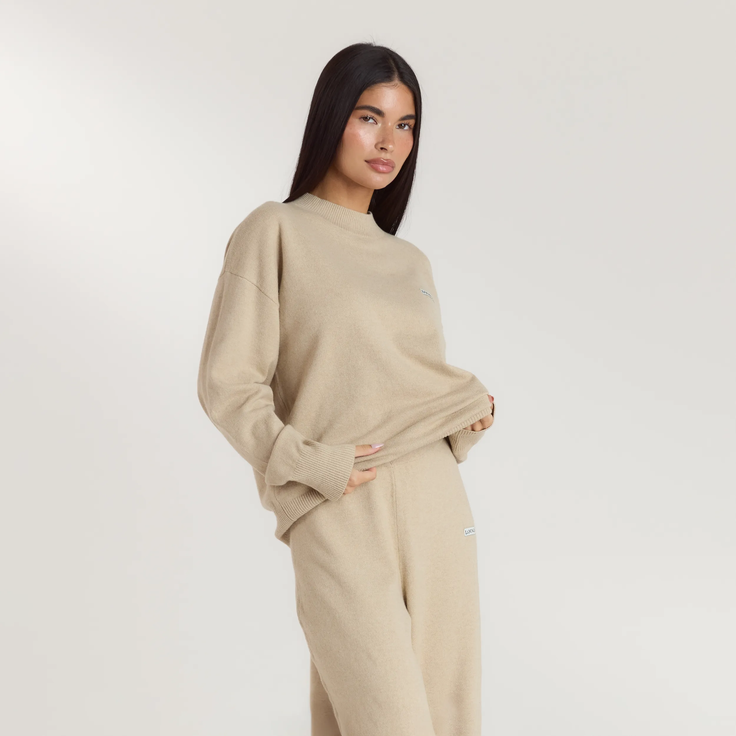 Cuffed Crew Neck Knitted Jumper - Oatmeal Marl sold by Lounge Underwear product image thumbnail 5