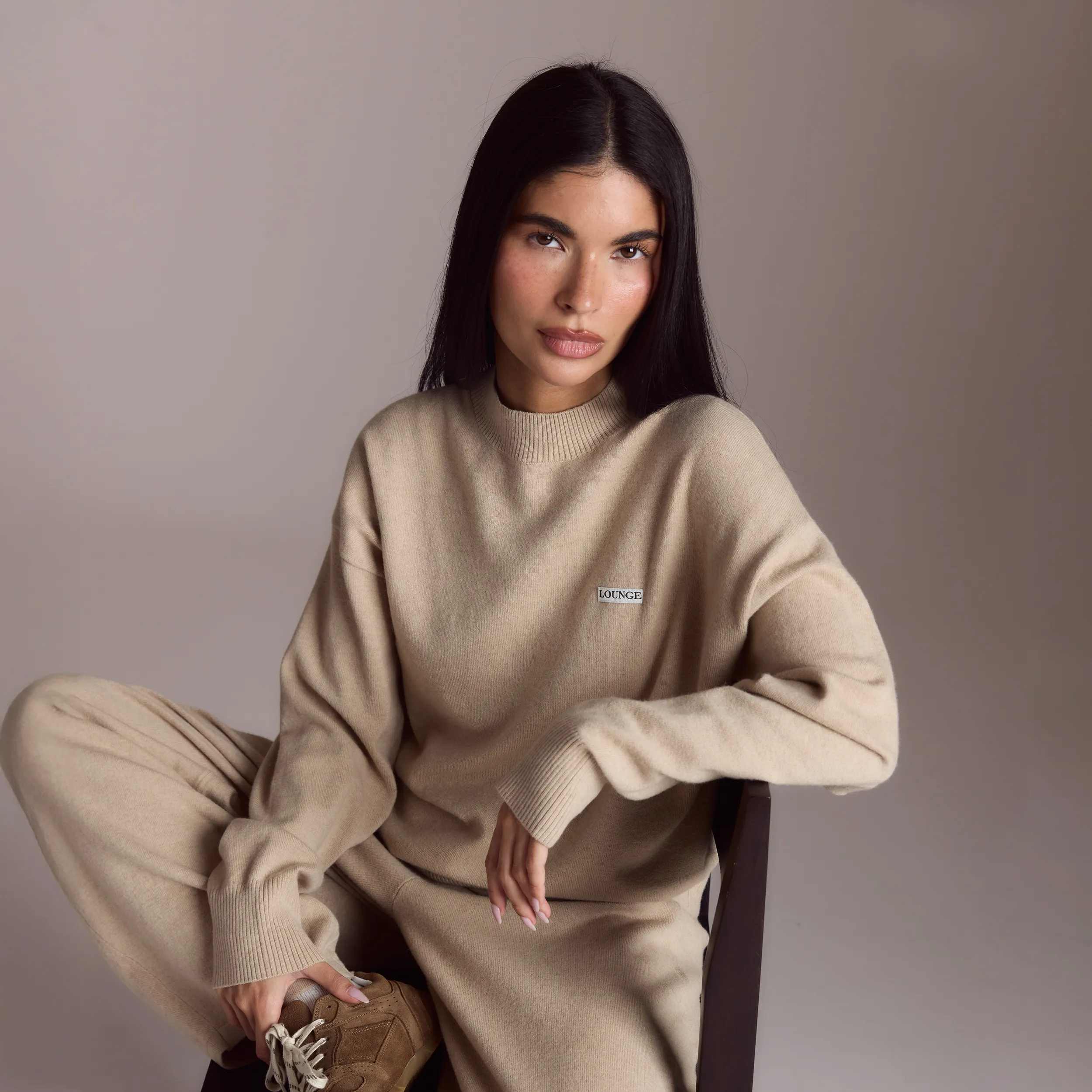 Cuffed Crew Neck Knitted Jumper - Oatmeal Marl sold by Lounge Underwear product image thumbnail 2