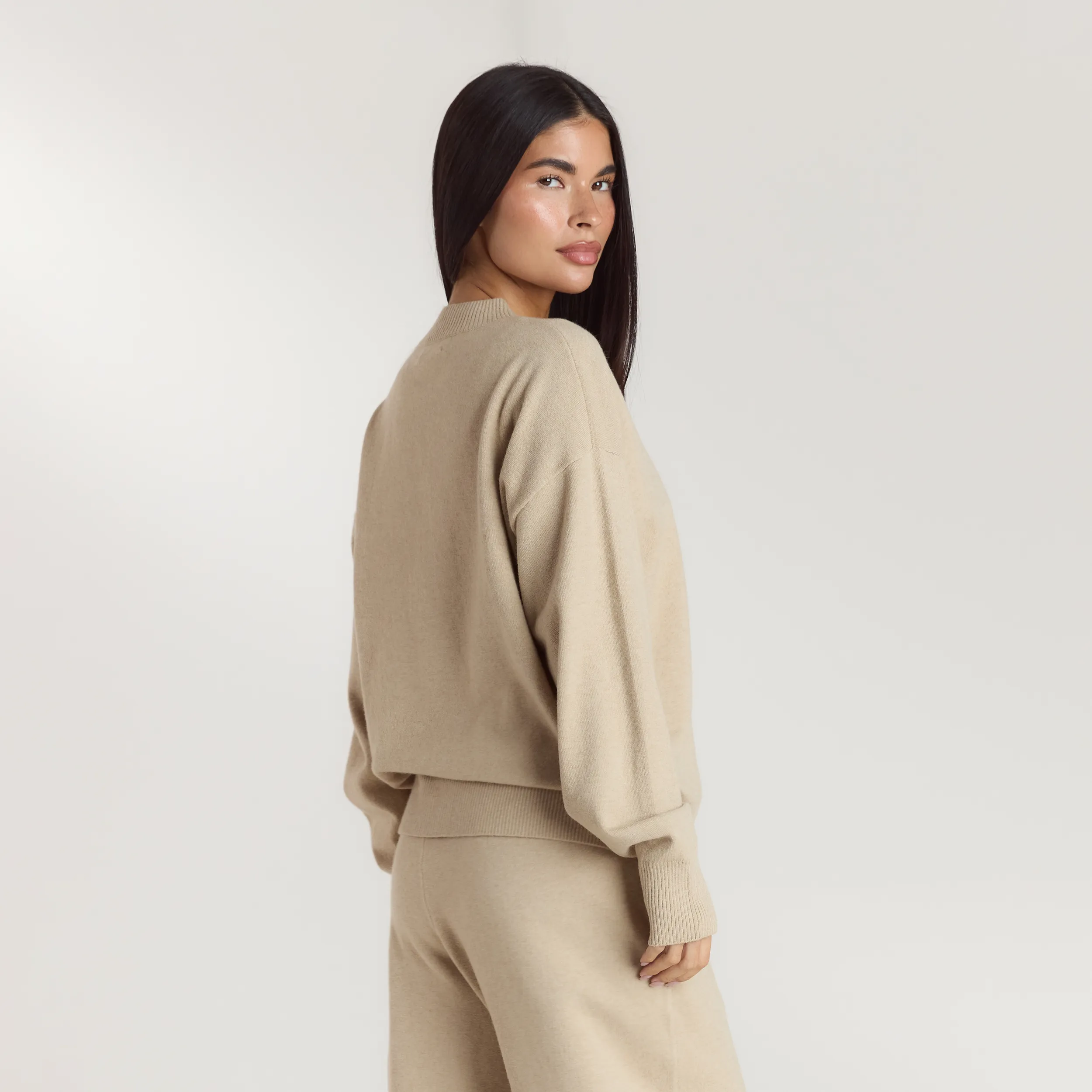Cuffed Crew Neck Knitted Jumper - Oatmeal Marl sold by Lounge Underwear product image thumbnail 3