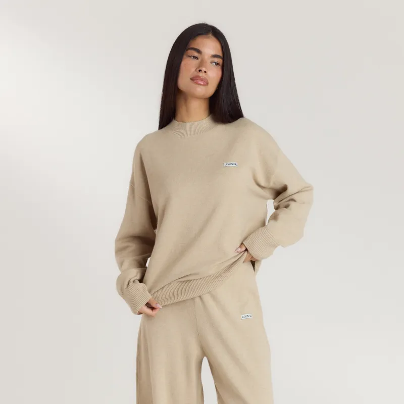 Cuffed Crew Neck Knitted Jumper - Oatmeal Marl sold by Lounge Underwear