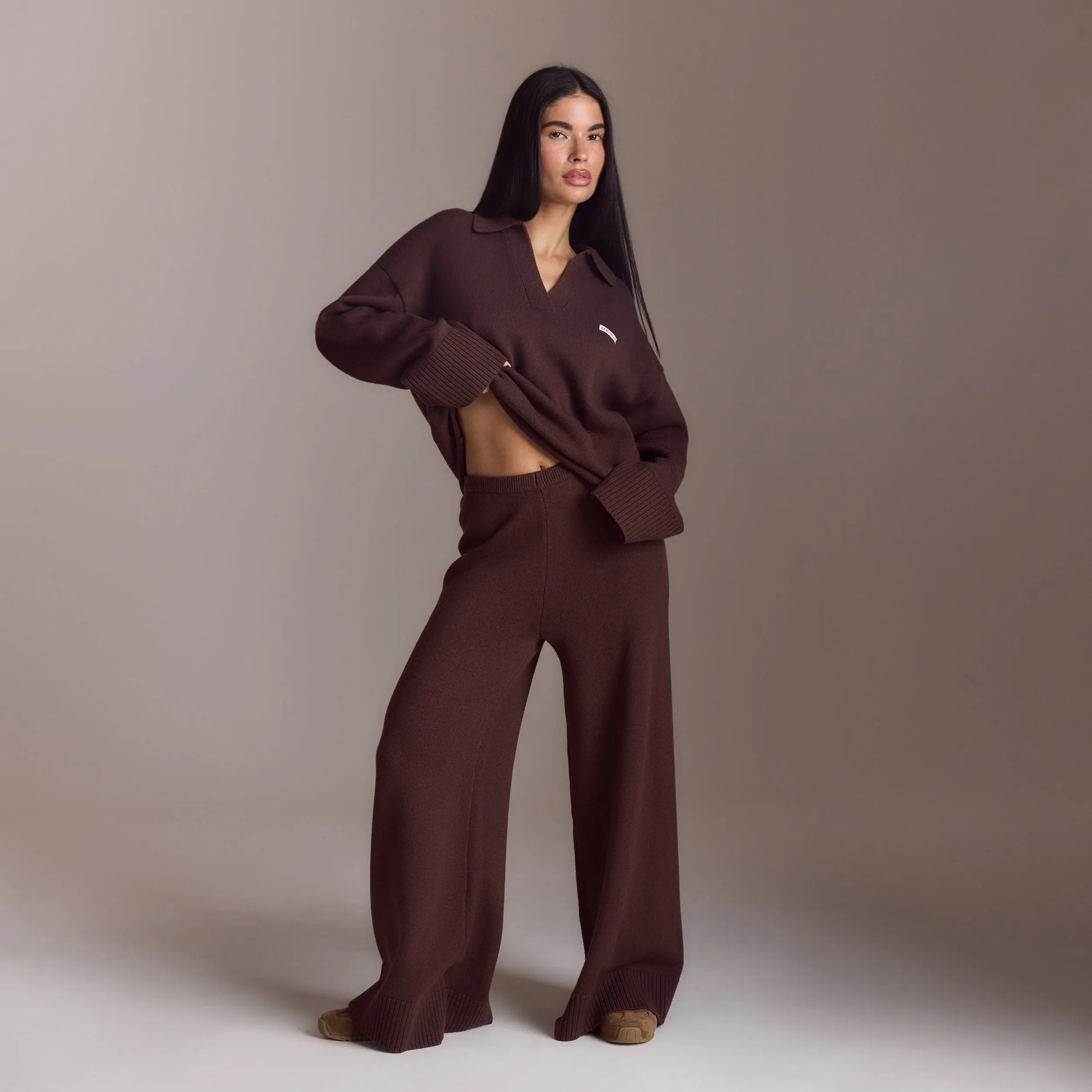 Half Placket Knitted Jumper - Chocolate sold by Lounge Underwear product image thumbnail 4