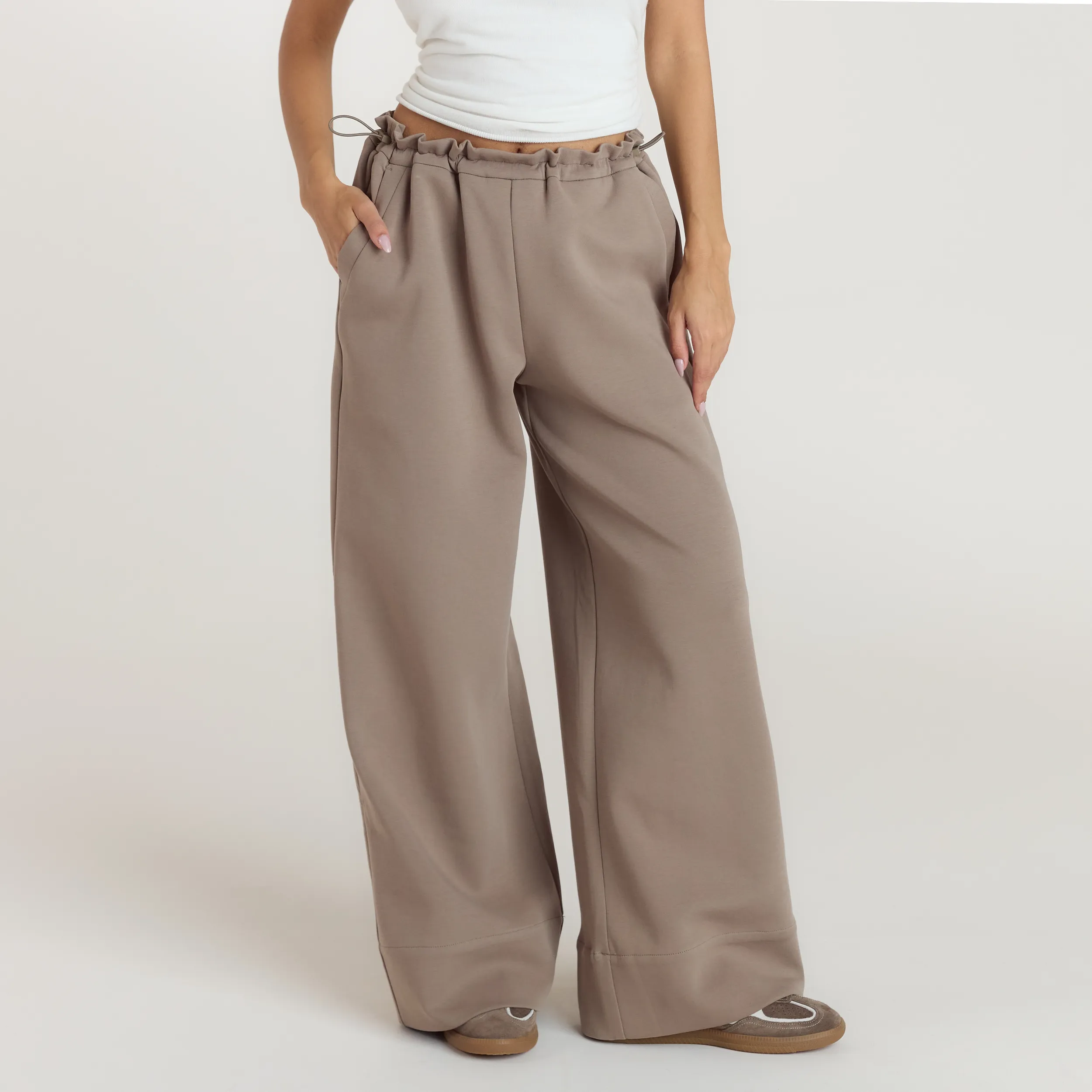 Neoprene Wide-Leg Joggers - Taupe sold by Lounge Underwear