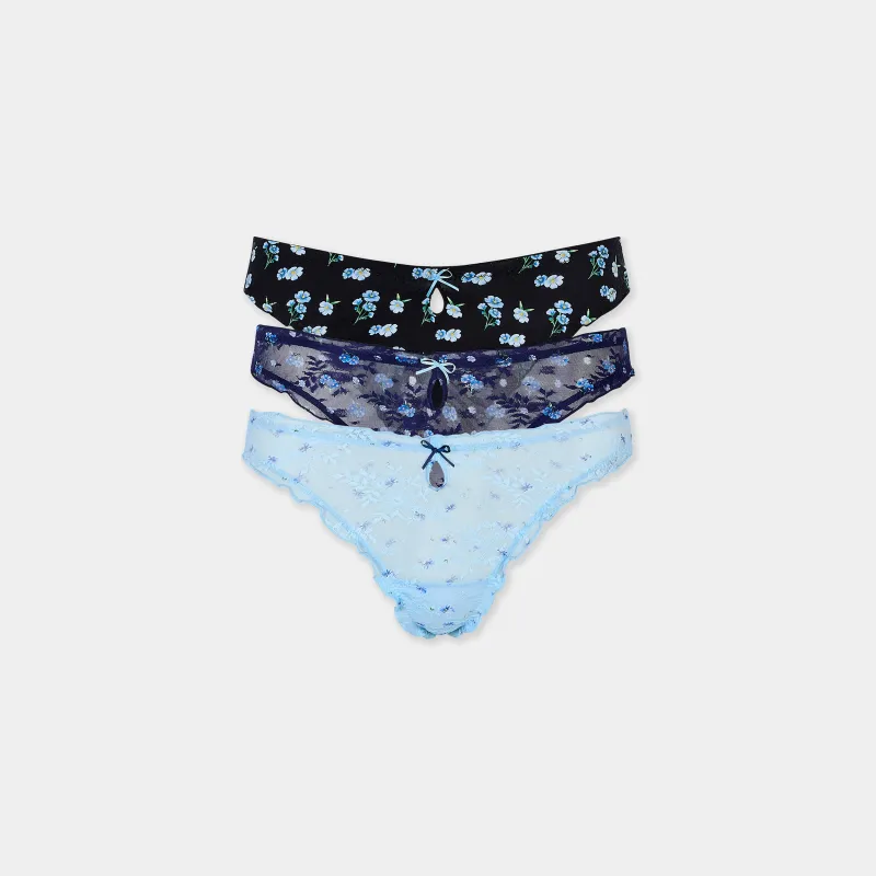 Printed Thongs (3-Pack) - Blue Print sold by Lounge Underwear