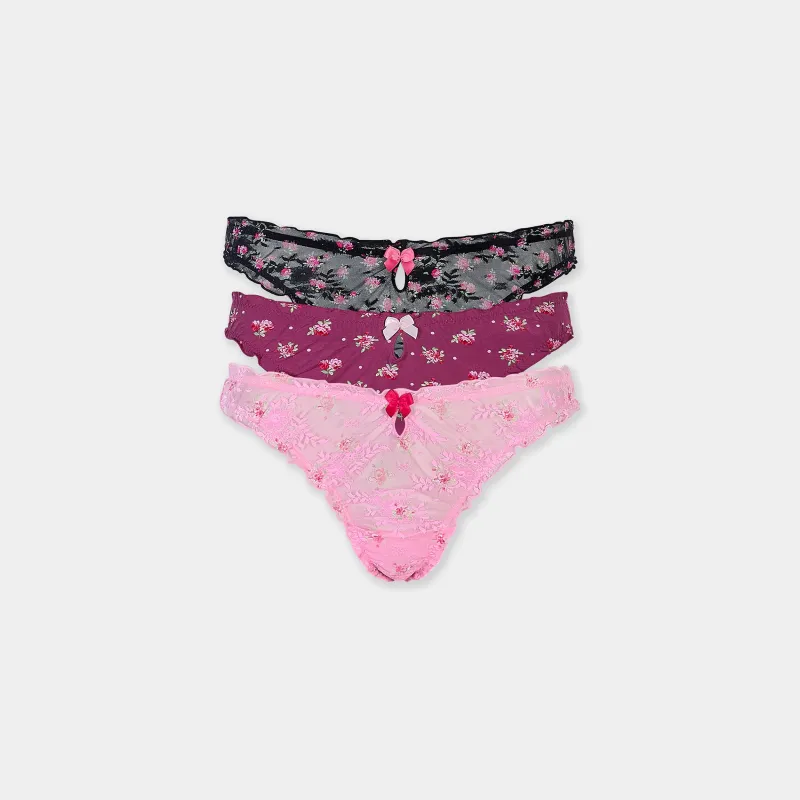 Printed Thongs (3-Pack) - Pink Print sold by Lounge Underwear