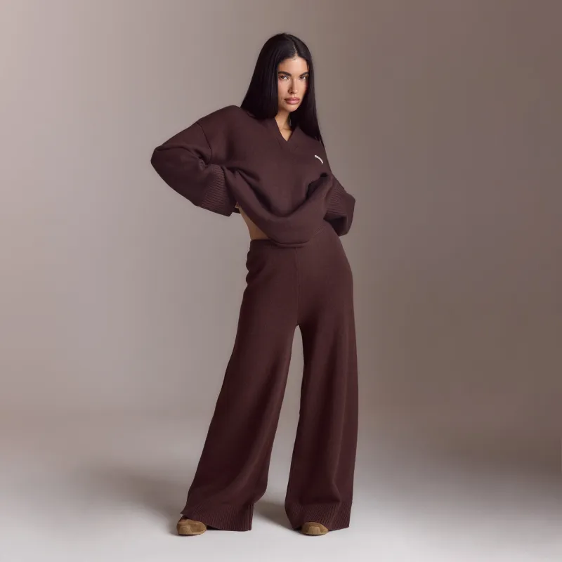Ribbed Hem Knitted Trousers - Chocolate sold by Lounge Underwear