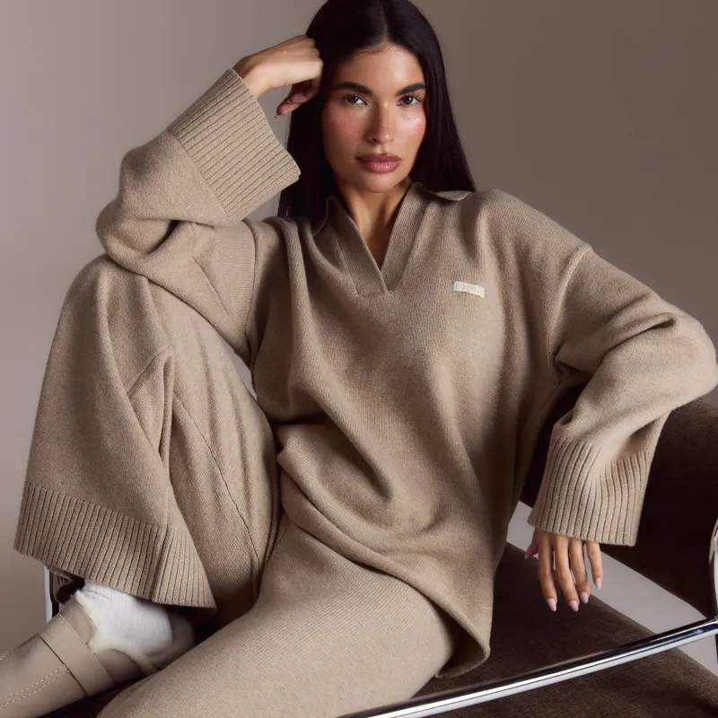 Half Placket Knitted Jumper - Mink sold by Lounge Underwear