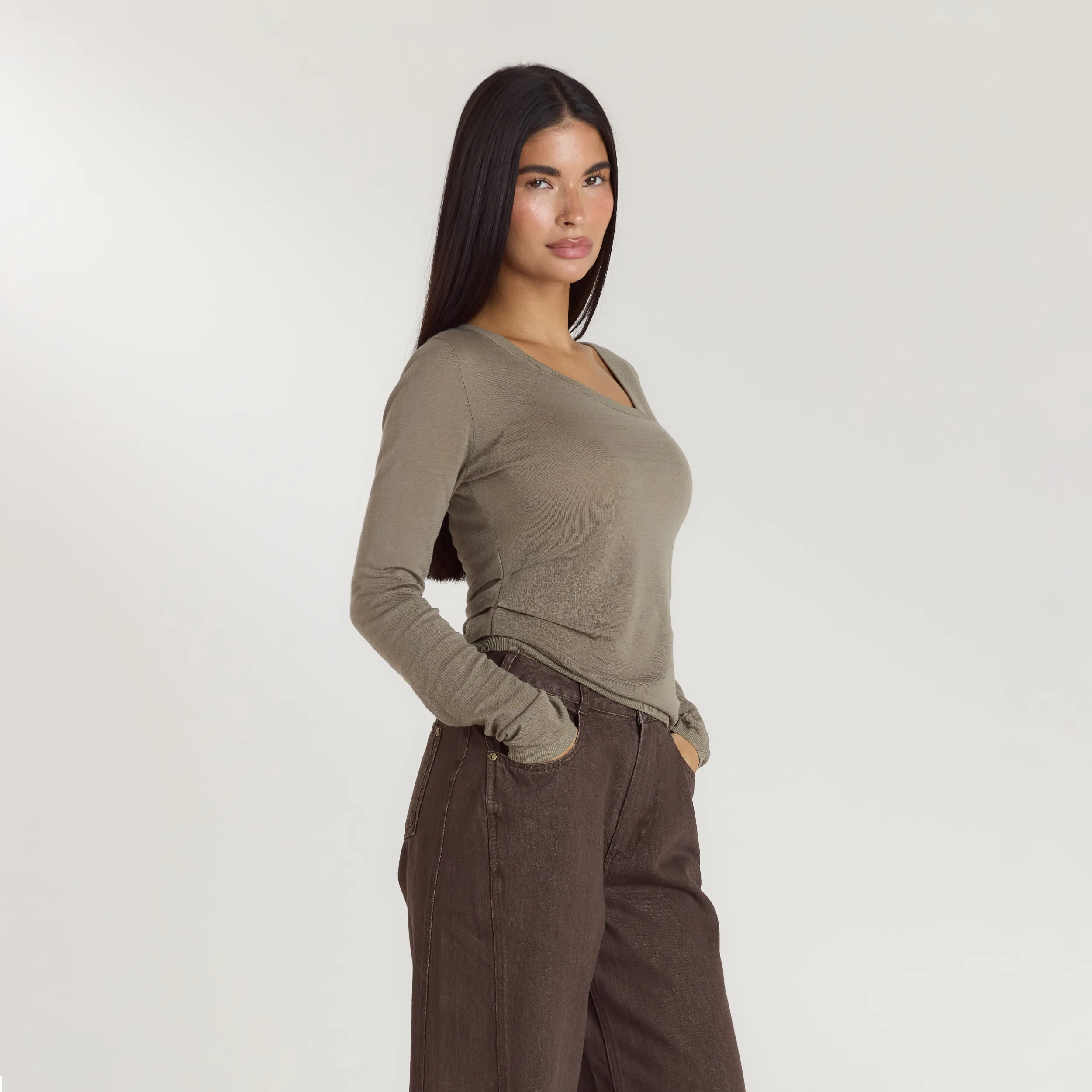 Asymmetric Fine Knit Top - Thyme sold by Lounge Underwear product image thumbnail 5