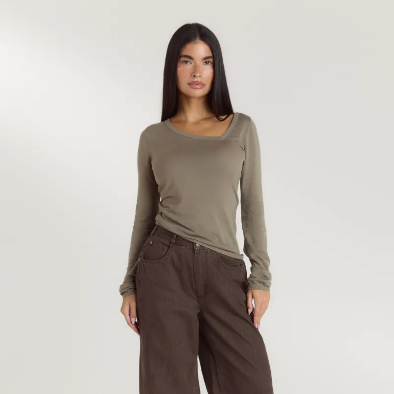 Asymmetric Fine Knit Top - Thyme sold by Lounge Underwear