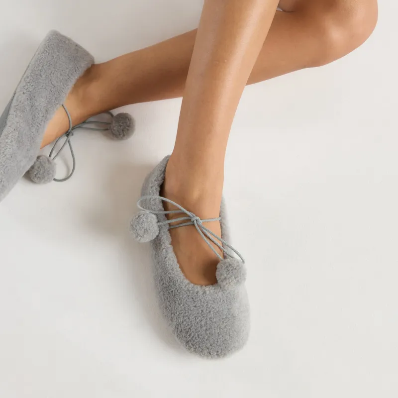 Poppy Ballet Slippers - Grey sold by Lounge Underwear
