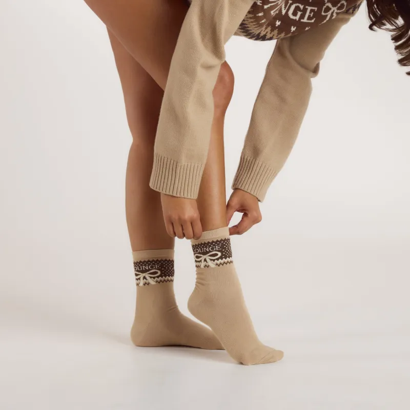 Fairisle Socks - Brown/Cream sold by Lounge Underwear