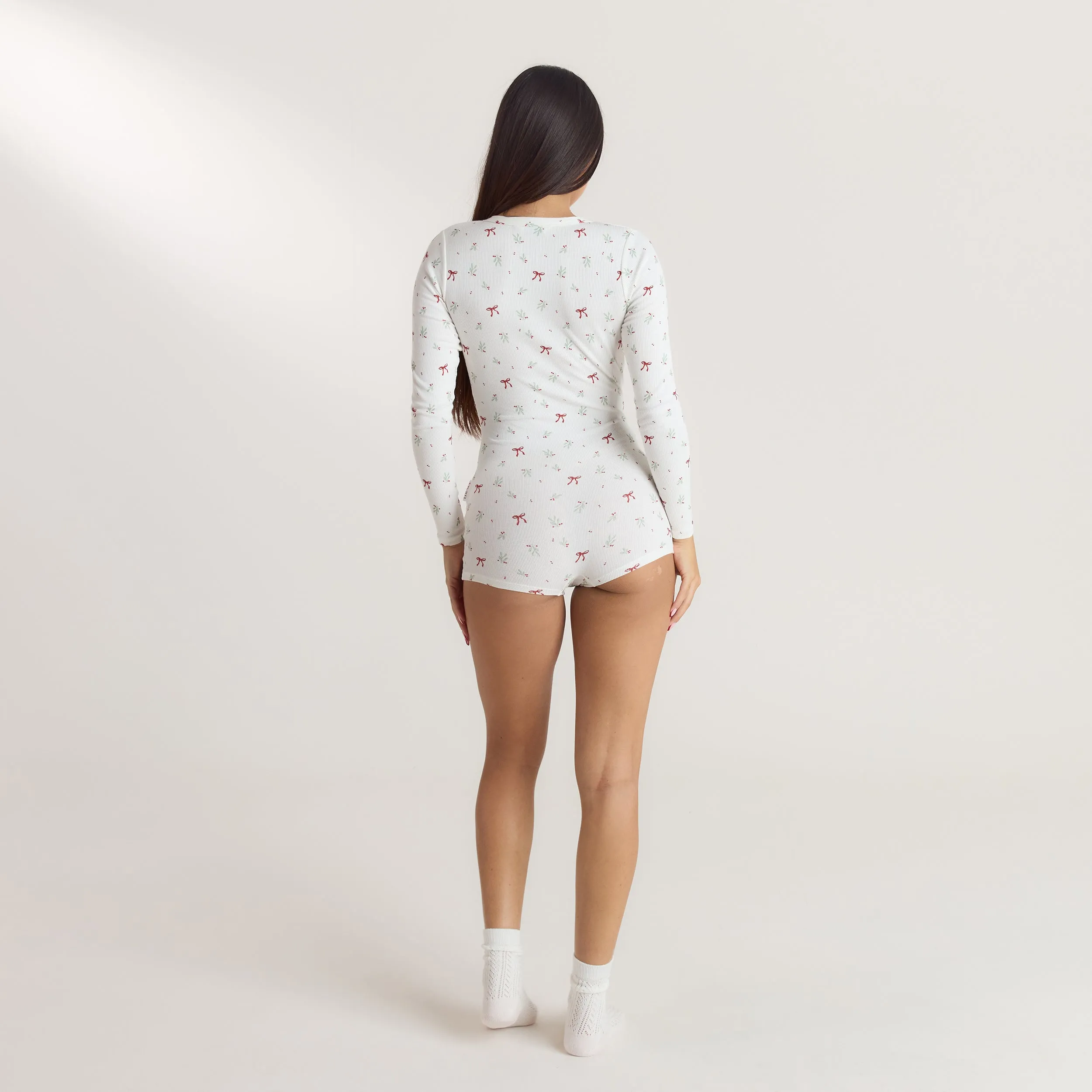 Mistletoe Ribbed Romper - Bow Print sold by Lounge Underwear product image thumbnail 2