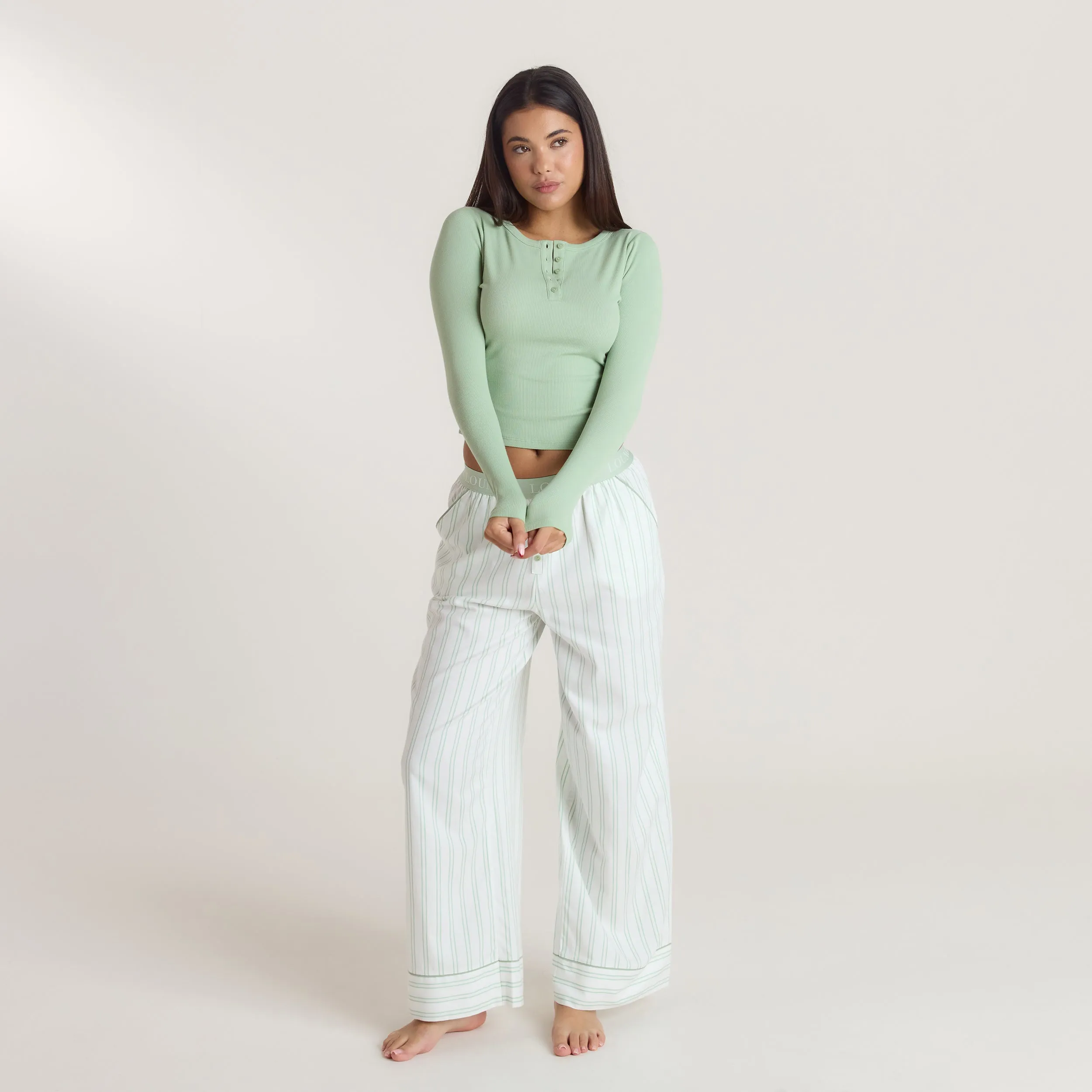 Mistletoe Henley Pyjama Top - Sage sold by Lounge Underwear product image thumbnail 4