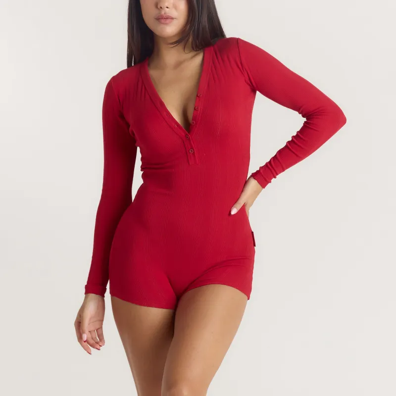 Alpine Dreams Pointelle Romper - Maroon made by Lounge Underwear