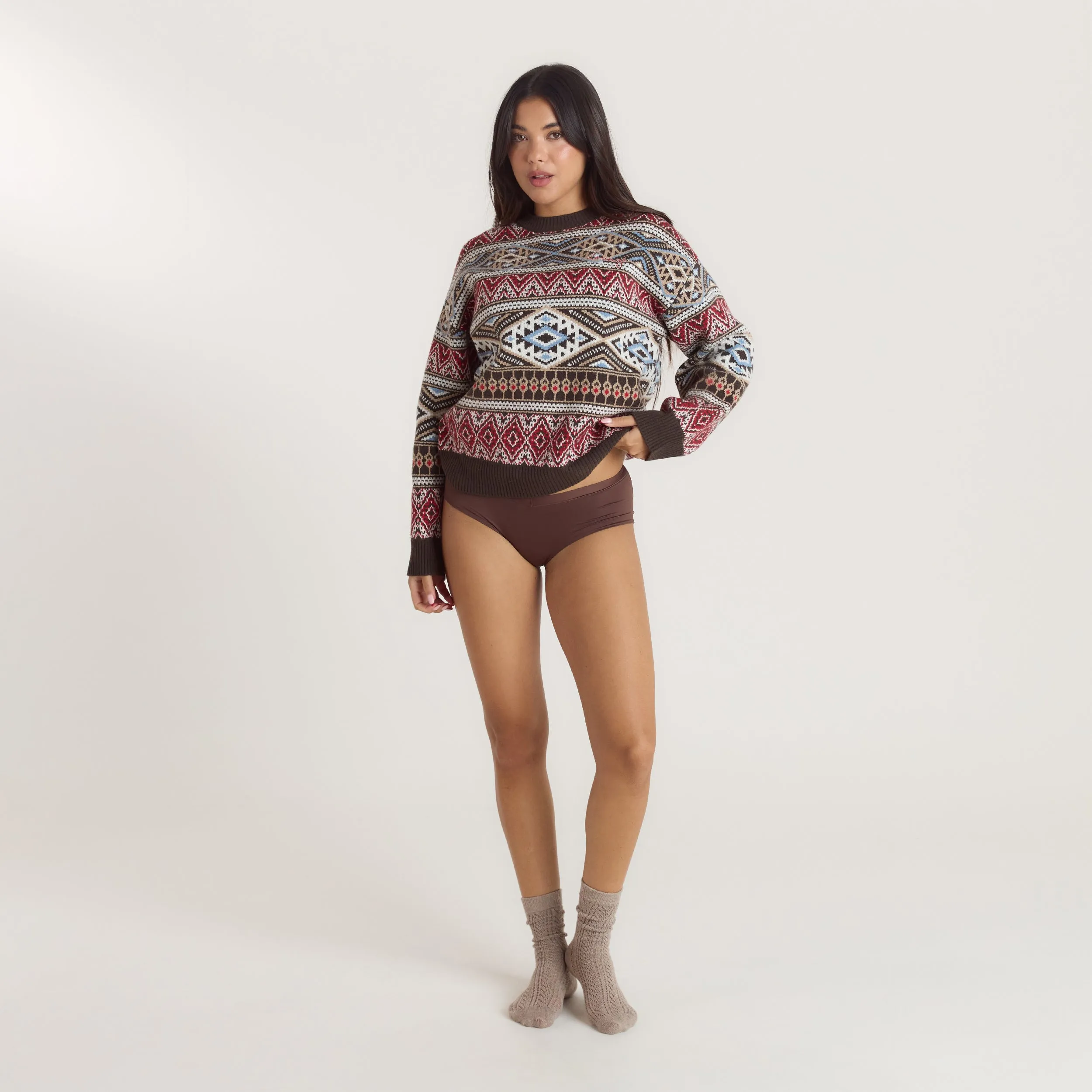 Fairisle Knitted Jumper - Brown/Red sold by Lounge Underwear product image thumbnail 2