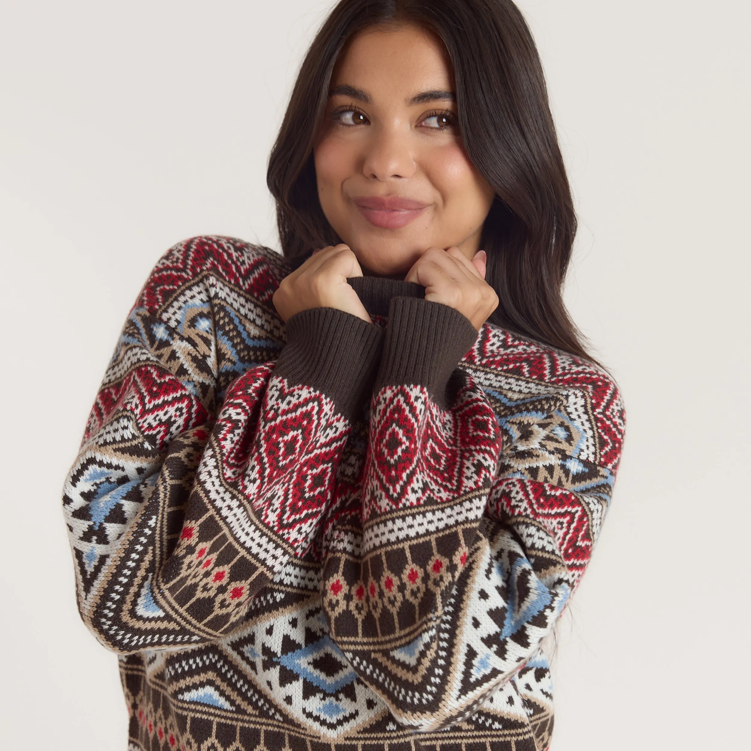 Fairisle Knitted Jumper - Brown/Red sold by Lounge Underwear product image thumbnail 3