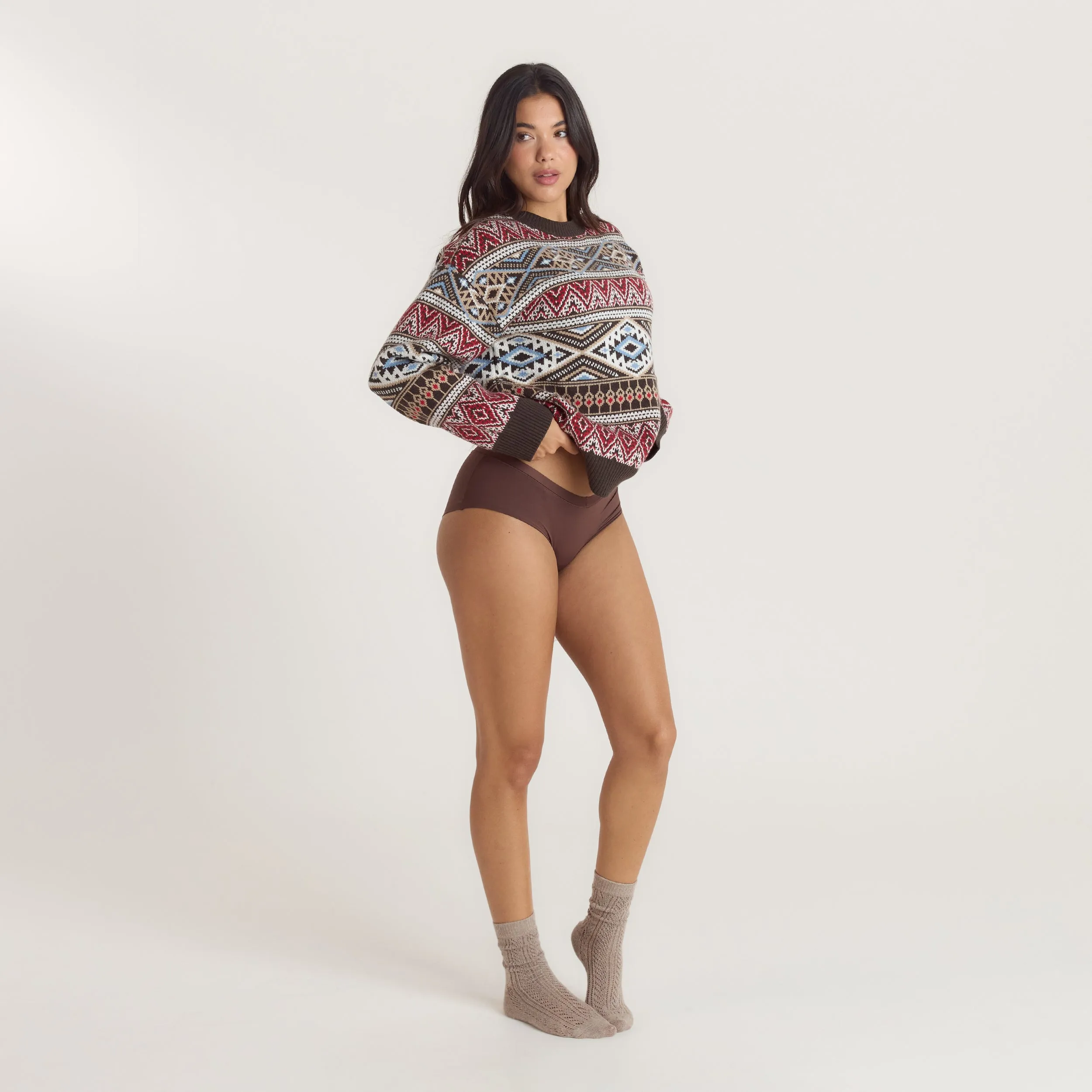 Fairisle Knitted Jumper - Brown/Red sold by Lounge Underwear product image thumbnail 4