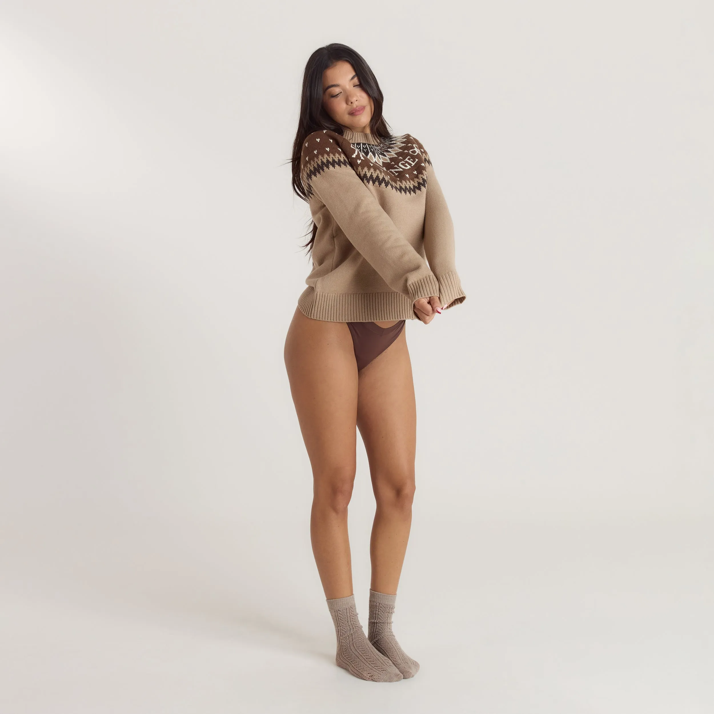Fairisle Knitted Jumper - Brown/Cream sold by Lounge Underwear product image thumbnail 4