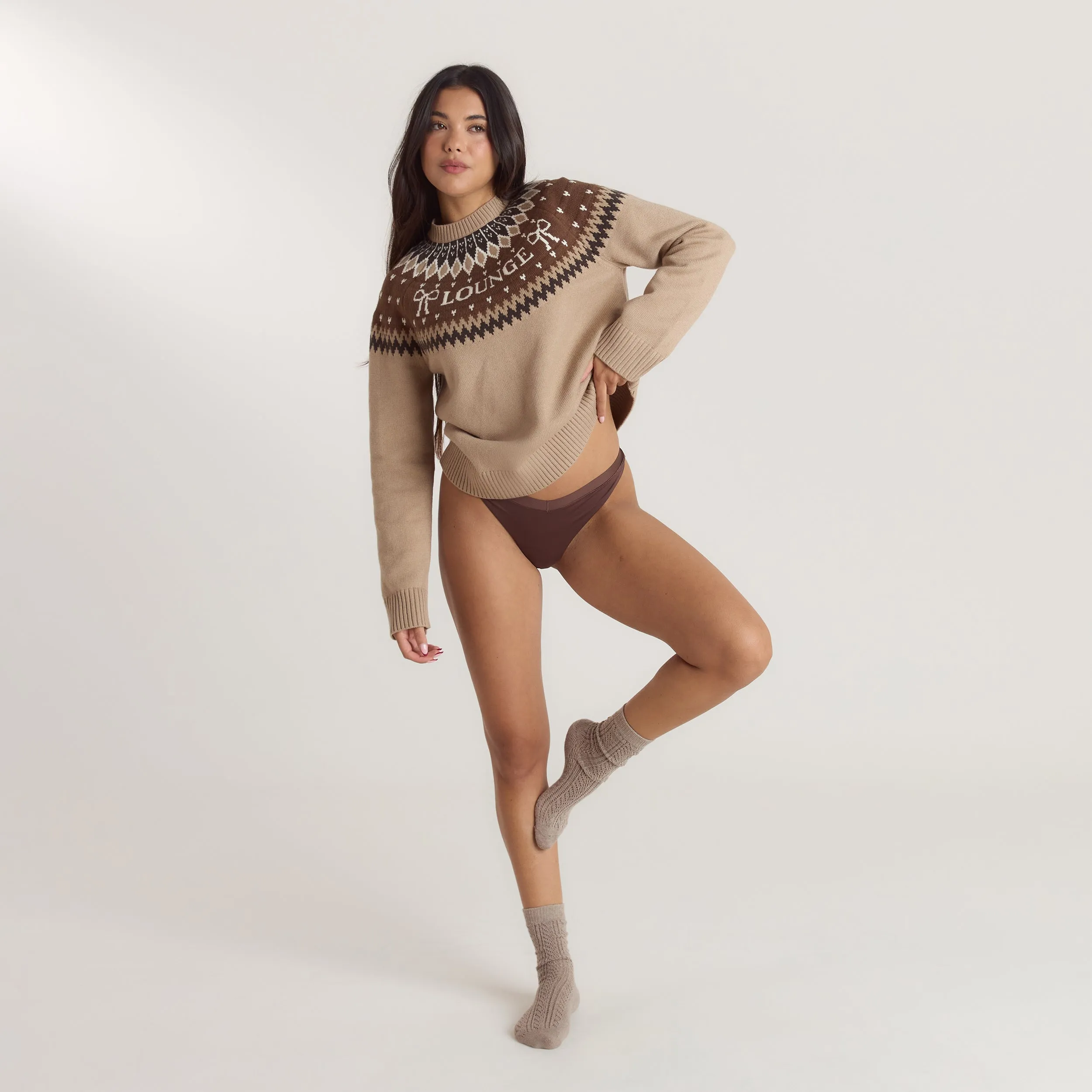 Fairisle Knitted Jumper - Brown/Cream sold by Lounge Underwear product image thumbnail 2