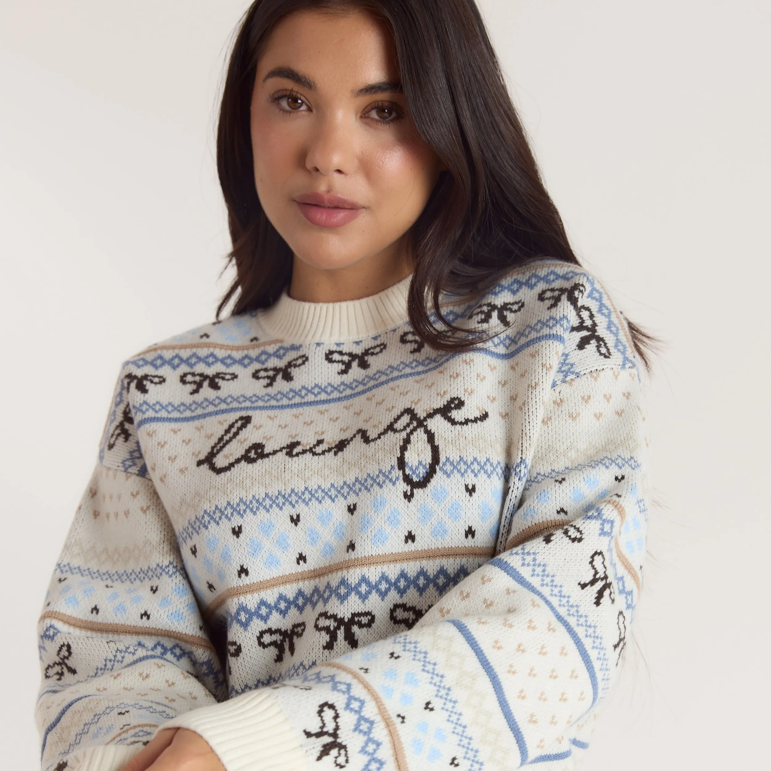 Fairisle Knitted Jumper - Cream/Blue sold by Lounge Underwear product image thumbnail 3